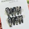 imageBABALAL Handmade Press on Nails Long Coffin XL Reusable Fake Nails Blue Black Goth with Rose ampamp Sliver 3D Ghost Devil Art Luxury Acrylic French Tip With Gothic Y2k Design Custom Nails 10Pcs MBNCU102m