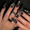 imageBABALAL Handmade Press on Nails Long Coffin XL Reusable Fake Nails Blue Black Goth with Rose ampamp Sliver 3D Ghost Devil Art Luxury Acrylic French Tip With Gothic Y2k Design Custom Nails 10Pcs MBNCU102m