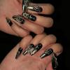 imageBABALAL Handmade Press on Nails Long Coffin XL Reusable Fake Nails Blue Black Goth with Rose ampamp Sliver 3D Ghost Devil Art Luxury Acrylic French Tip With Gothic Y2k Design Custom Nails 10Pcs MBNCU102m