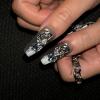 imageBABALAL Handmade Press on Nails Long Coffin XL Reusable Fake Nails Blue Black Goth with Rose ampamp Sliver 3D Ghost Devil Art Luxury Acrylic French Tip With Gothic Y2k Design Custom Nails 10Pcs MBNCU101s