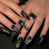 imageBABALAL Handmade Press on Nails Long Coffin XL Reusable Fake Nails Blue Black Goth with Rose ampamp Sliver 3D Ghost Devil Art Luxury Acrylic French Tip With Gothic Y2k Design Custom Nails 10Pcs MBNCU102s