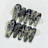 imageBABALAL Handmade Press on Nails Long Coffin XL Reusable Fake Nails Blue Black Goth with Rose ampamp Sliver 3D Ghost Devil Art Luxury Acrylic French Tip With Gothic Y2k Design Custom Nails 10Pcs MBNCU102s
