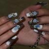 imageBABALAL Handmade Press on Nails Long Coffin XL Reusable Fake Nails Blue Black Goth with Rose ampamp Sliver 3D Ghost Devil Art Luxury Acrylic French Tip With Gothic Y2k Design Custom Nails 10Pcs MBNCU101s