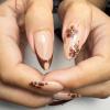 imageBABALAL Press on Nails Almond Fake Nails Medium Glue ons Brown Flower Design Fall Acrylic False Nails 24Pcs Glossy Stiletto Fall Supplies Full Cover Artificial Nails for Women GirlsBNKA06brown