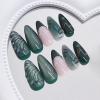 imageBABALAL Press on Nails Almond Fake Nails Medium Glue ons Brown Flower Design Fall Acrylic False Nails 24Pcs Glossy Stiletto Fall Supplies Full Cover Artificial Nails for Women GirlsBNKA04green