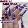 imageBABALAL Press on Nails Long Stiletto Fake Nails Blue Acrylic Nails with Glue Sliver Chrome Y2k Nail Supplies Heart 24Pcs Almond Stick on False Nails with Charm for Women Girls HandmadeBNN04