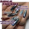 imageBABALAL Press on Nails Long Stiletto Fake Nails Blue Acrylic Nails with Glue Sliver Chrome Y2k Nail Supplies Heart 24Pcs Almond Stick on False Nails with Charm for Women Girls HandmadeBNN05