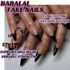 imageBABALAL Press on Nails Long Stiletto Fake Nails Blue Acrylic Nails with Glue Sliver Chrome Y2k Nail Supplies Heart 24Pcs Almond Stick on False Nails with Charm for Women Girls HandmadeBNN12