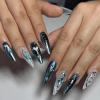 imageBABALAL Press on Nails Long Stiletto Fake Nails Blue Acrylic Nails with Glue Sliver Chrome Y2k Nail Supplies Heart 24Pcs Almond Stick on False Nails with Charm for Women Girls HandmadeBNN05