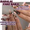 imageBABALAL Press on Nails Long Stiletto Fake Nails Blue Acrylic Nails with Glue Sliver Chrome Y2k Nail Supplies Heart 24Pcs Almond Stick on False Nails with Charm for Women Girls HandmadeBNN01