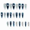 imageBABALAL Press on Nails Long Stiletto Fake Nails Blue Acrylic Nails with Glue Sliver Chrome Y2k Nail Supplies Heart 24Pcs Almond Stick on False Nails with Charm for Women Girls HandmadeBNN05