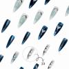 imageBABALAL Press on Nails Long Stiletto Fake Nails Blue Acrylic Nails with Glue Sliver Chrome Y2k Nail Supplies Heart 24Pcs Almond Stick on False Nails with Charm for Women Girls HandmadeBNN05