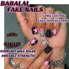 imageBABALAL Square Press on Nails Medium Fake Nails Pink Leopard French Tip Glue on Nails Y2K Artificial Nails 3d Flower Handmade Acrylic Nails with Charm 24Pcs Squoval Full Cover Nails for Women GirlsBNO03
