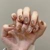 imageBABALAL Fall Press on Nails Medium Square Fake Nails Brown Leaf Glue on Nails Green Glossy Manicure Squoval 24Pcs Acrylic Nails for Women and GirlsBfnq119