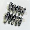 imageBABALAL Handmade Press on Nails Long Coffin XL Reusable Fake Nails Blue Black Goth with Rose ampamp Sliver 3D Ghost Devil Art Luxury Acrylic French Tip With Gothic Y2k Design Custom Nails 10Pcs MBNCU102m