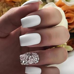 imageBABALAL Fall Press on Nails Medium Square Fake Nails Brown Leaf Glue on Nails Green Glossy Manicure Squoval 24Pcs Acrylic Nails for Women and GirlsBfnq103