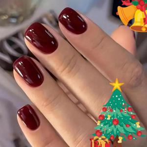 imageBABALAL Fall Press on Nails Medium Square Fake Nails Brown Leaf Glue on Nails Green Glossy Manicure Squoval 24Pcs Acrylic Nails for Women and GirlsBfnq109