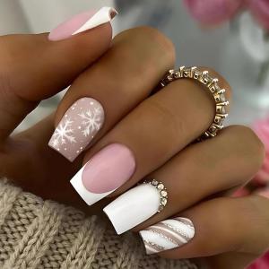 imageBABALAL Fall Press on Nails Medium Square Fake Nails Brown Leaf Glue on Nails Green Glossy Manicure Squoval 24Pcs Acrylic Nails for Women and GirlsBfnq111