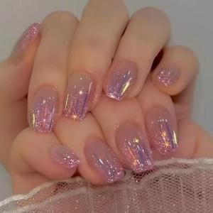 imageBABALAL Fall Press on Nails Medium Square Fake Nails Brown Leaf Glue on Nails Green Glossy Manicure Squoval 24Pcs Acrylic Nails for Women and GirlsBfnq101