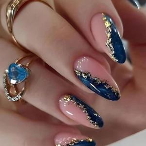 imageBABALAL Press on Nails Almond Fake Nails Medium Glue ons Brown Flower Design Fall Acrylic False Nails 24Pcs Glossy Stiletto Fall Supplies Full Cover Artificial Nails for Women GirlsBNKA16