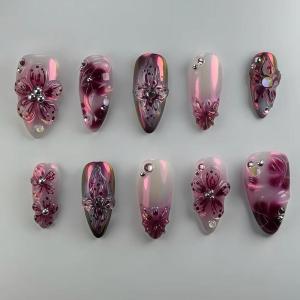 imageBABALAL Press on Nails Almond Fake Nails Medium Glue ons Brown Flower Design Fall Acrylic False Nails 24Pcs Glossy Stiletto Fall Supplies Full Cover Artificial Nails for Women GirlsBNKA13