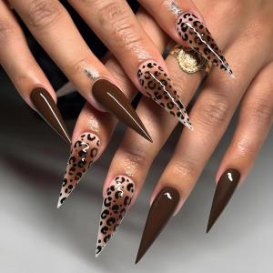 imageBABALAL Press on Nails Long Stiletto Fake Nails Blue Acrylic Nails with Glue Sliver Chrome Y2k Nail Supplies Heart 24Pcs Almond Stick on False Nails with Charm for Women Girls HandmadeBNN03