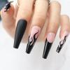 imageBABALAL Long Press on Nails Black Flame Design Fake Nails Coffin Acrylic Nails Fingernails Glossy Acrylic Nail Tips for Women and Girls 30Pcs