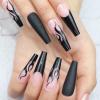 imageBABALAL Long Press on Nails Black Flame Design Fake Nails Coffin Acrylic Nails Fingernails Glossy Acrylic Nail Tips for Women and Girls 30Pcs