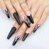 imageBABALAL Long Press on Nails Black Flame Design Fake Nails Coffin Acrylic Nails Fingernails Glossy Acrylic Nail Tips for Women and Girls 30Pcs