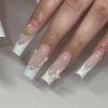imageBABALAL Long Square Press on Nails White Fake Nails French Tip Glue on Nails 3d Rose Flower Bow Charm Design Jeweled Acrylic Nails 24Pcs Squoval Full Cover Coquette False Nails