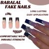 imageBABALAL Coffin Press on Nails Long Fake Nails White French Tip Glue on Nails 3D Flower Butterfly Rhinestone Design Glossy Acrylic Nails 24Pcs Ballerina Stick on Nails for Women and GirlsBBFNH11black