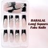 imageBABALAL Coffin Press on Nails Long Fake Nails White French Tip Glue on Nails 3D Flower Butterfly Rhinestone Design Glossy Acrylic Nails 24Pcs Ballerina Stick on Nails for Women and GirlsBBFNH11black