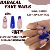 imageBABALAL Coffin Press on Nails Long Fake Nails White French Tip Glue on Nails 3D Flower Butterfly Rhinestone Design Glossy Acrylic Nails 24Pcs Ballerina Stick on Nails for Women and GirlsBBFNH19blue