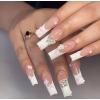 imageBABALAL Coffin Press on Nails Long Fake Nails White French Tip Glue on Nails 3D Flower Butterfly Rhinestone Design Glossy Acrylic Nails 24Pcs Ballerina Stick on Nails for Women and GirlsBBFNH01butterfly