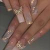 imageBABALAL Coffin Press on Nails Long Fake Nails White French Tip Glue on Nails 3D Flower Butterfly Rhinestone Design Glossy Acrylic Nails 24Pcs Ballerina Stick on Nails for Women and GirlsBBFNH21butterfly