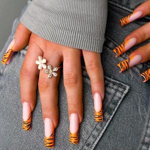 imageBABALAL Coffin Press on Nails Long Fake Nails White French Tip Glue on Nails 3D Flower Butterfly Rhinestone Design Glossy Acrylic Nails 24Pcs Ballerina Stick on Nails for Women and GirlsBBFNH24