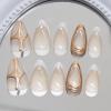imageBABALAL Press on Nails Almond Medium Fake Nails White French Tip Glue on Nails 3D Ripple Design Gold Chrome Acrylic Nails 24Pcs Manicure Handmade False Nails Stiletto Stick on Nails
