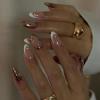 imageBABALAL Press on Nails Almond Medium Fake Nails White French Tip Glue on Nails 3D Ripple Design Gold Chrome Acrylic Nails 24Pcs Manicure Handmade False Nails Stiletto Stick on Nails