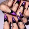 imageBABALAL Short Oval Press on Nails Black Bling Fake Nails Spider Web Glue on 24Pcs Round Goth Stick on Halloween False Nails Press onANHA203