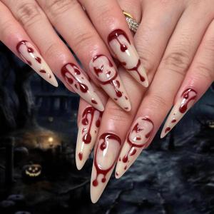 imageBABALAL Short Oval Press on Nails Black Bling Fake Nails Spider Web Glue on 24Pcs Round Goth Stick on Halloween False Nails Press onANHA202