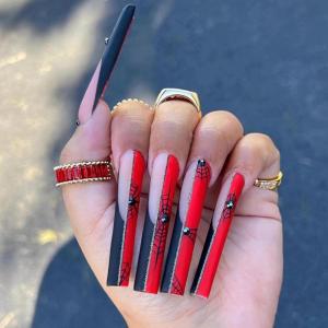imageBABALAL Short Oval Press on Nails Black Bling Fake Nails Spider Web Glue on 24Pcs Round Goth Stick on Halloween False Nails Press onANHA205