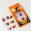 imageBABALAL Acrylic Press on Nails Short Round Fake Nails Halloween Glue ons Scary Pumpkin Ghost Design Cute Black Cat 24Pcs Oval False Nails
