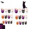 imageBABALAL Acrylic Press on Nails Short Round Fake Nails Halloween Glue ons Scary Pumpkin Ghost Design Cute Black Cat 24Pcs Oval False Nails