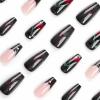 imageBABALAL Halloween Press on Nails Long Coffin Fake Nail Black Glue ons Green French Tip Ghost Design Acrylic False Nails Ballerina 24Pcs Manicure Full Cover ArtificialFNP03black