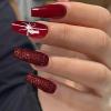 imageBABALAL Halloween Press on Nails Long Coffin Fake Nail Black Glue ons Green French Tip Ghost Design Acrylic False Nails Ballerina 24Pcs Manicure Full Cover ArtificialFNP04red