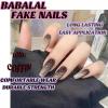 imageBABALAL Halloween Press on Nails Long Coffin Fake Nail Black Glue ons Green French Tip Ghost Design Acrylic False Nails Ballerina 24Pcs Manicure Full Cover ArtificialFNP07black