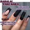 imageBABALAL Halloween Press on Nails Long Coffin Fake Nail Black Glue ons Green French Tip Ghost Design Acrylic False Nails Ballerina 24Pcs Manicure Full Cover ArtificialFNP21goth