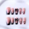 imageBABALAL Press on Nails Long Square Fake Nails Black French Tip Glue ons with Bow Charm Rhinestone Shiny Supplies 24Pcs Manicure Full Cover Acrylic False NailsO04black