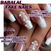 imageBABALAL Press on Nails Long Square Fake Nails Black French Tip Glue ons with Bow Charm Rhinestone Shiny Supplies 24Pcs Manicure Full Cover Acrylic False NailsO063white