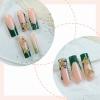 imageBABALAL Press on Nails Long Square Fake Nails Black French Tip Glue ons with Bow Charm Rhinestone Shiny Supplies 24Pcs Manicure Full Cover Acrylic False NailsO05green